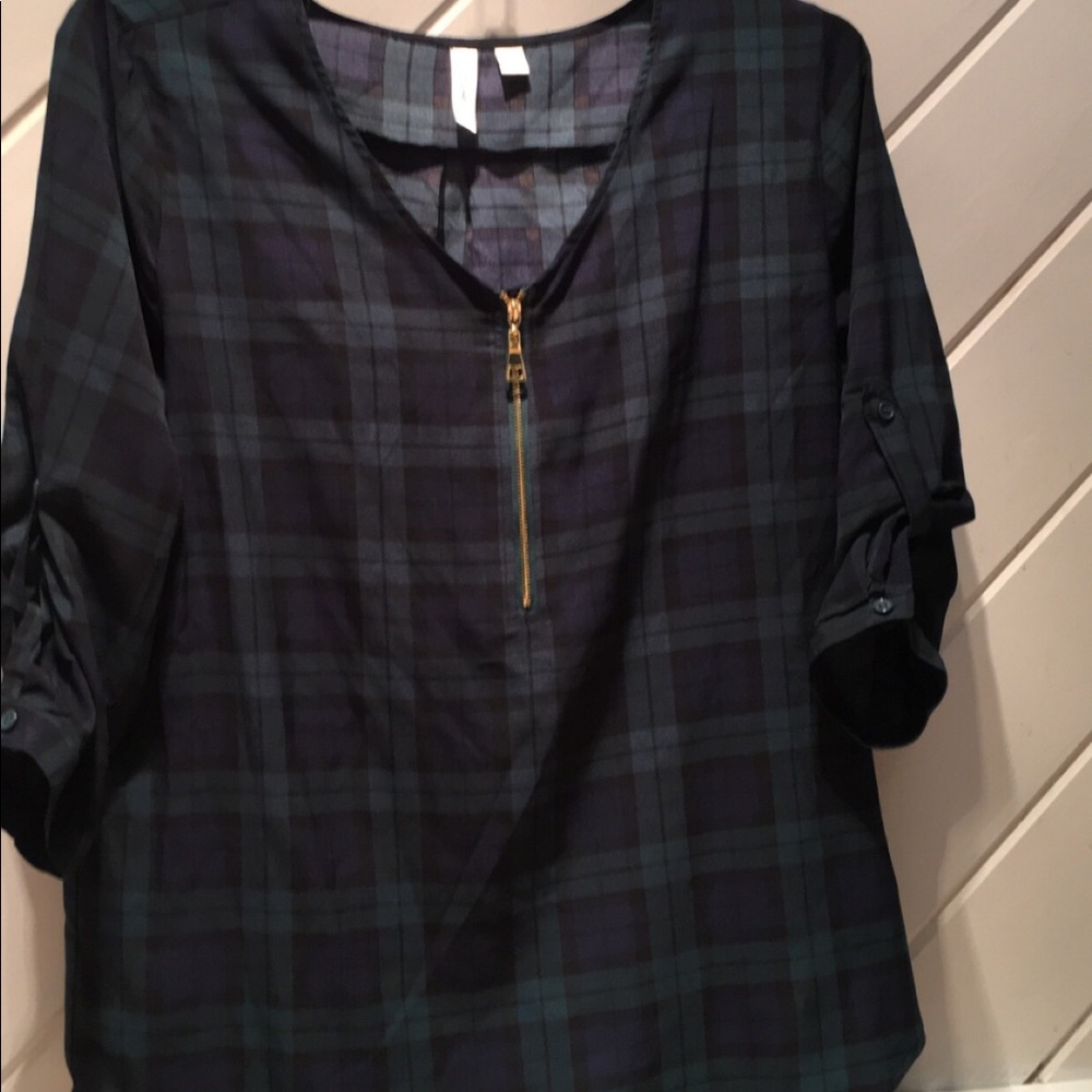 Tacera blue and green plaid tunic top